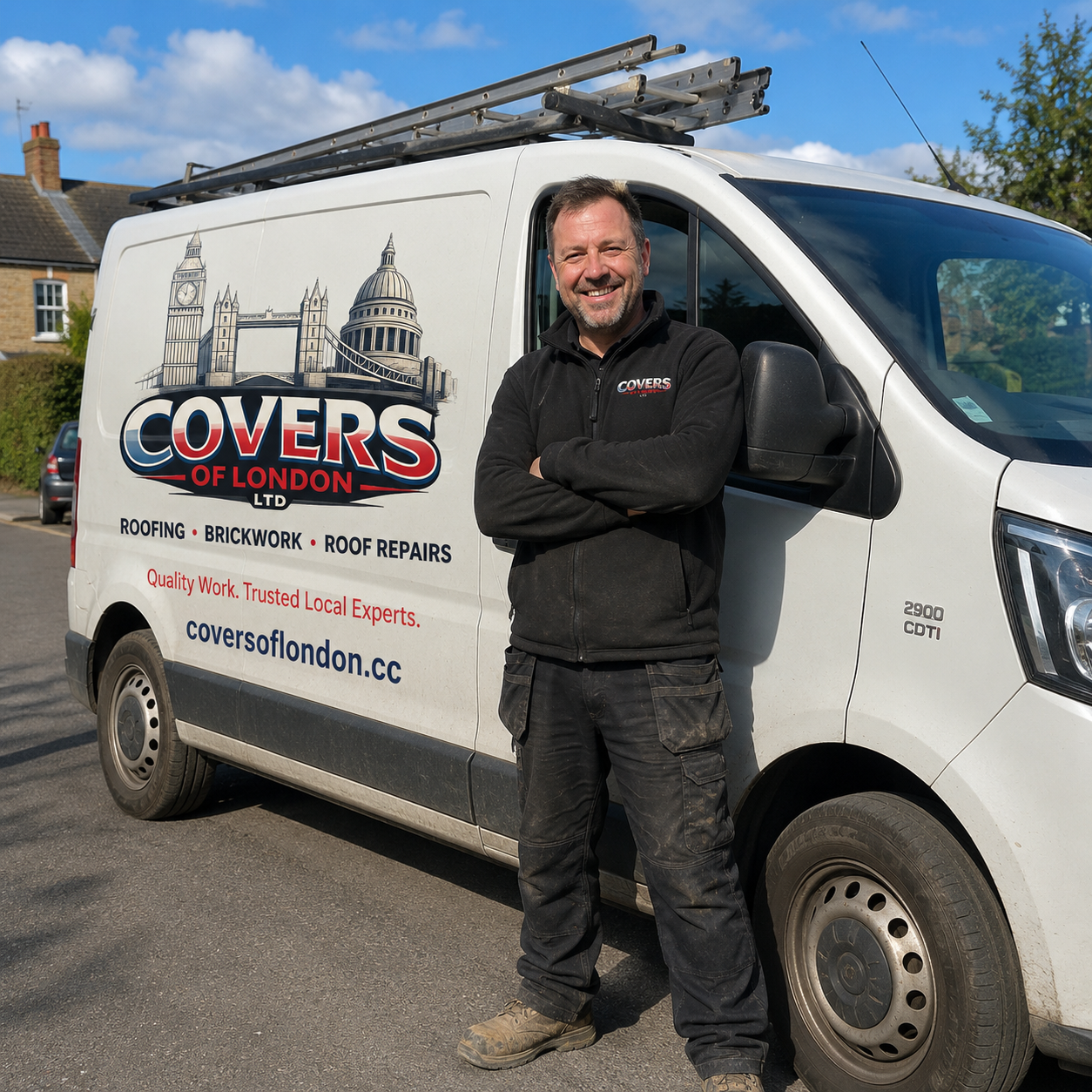 Chris Draper, owner of Covers Of London Ltd, beside the company van